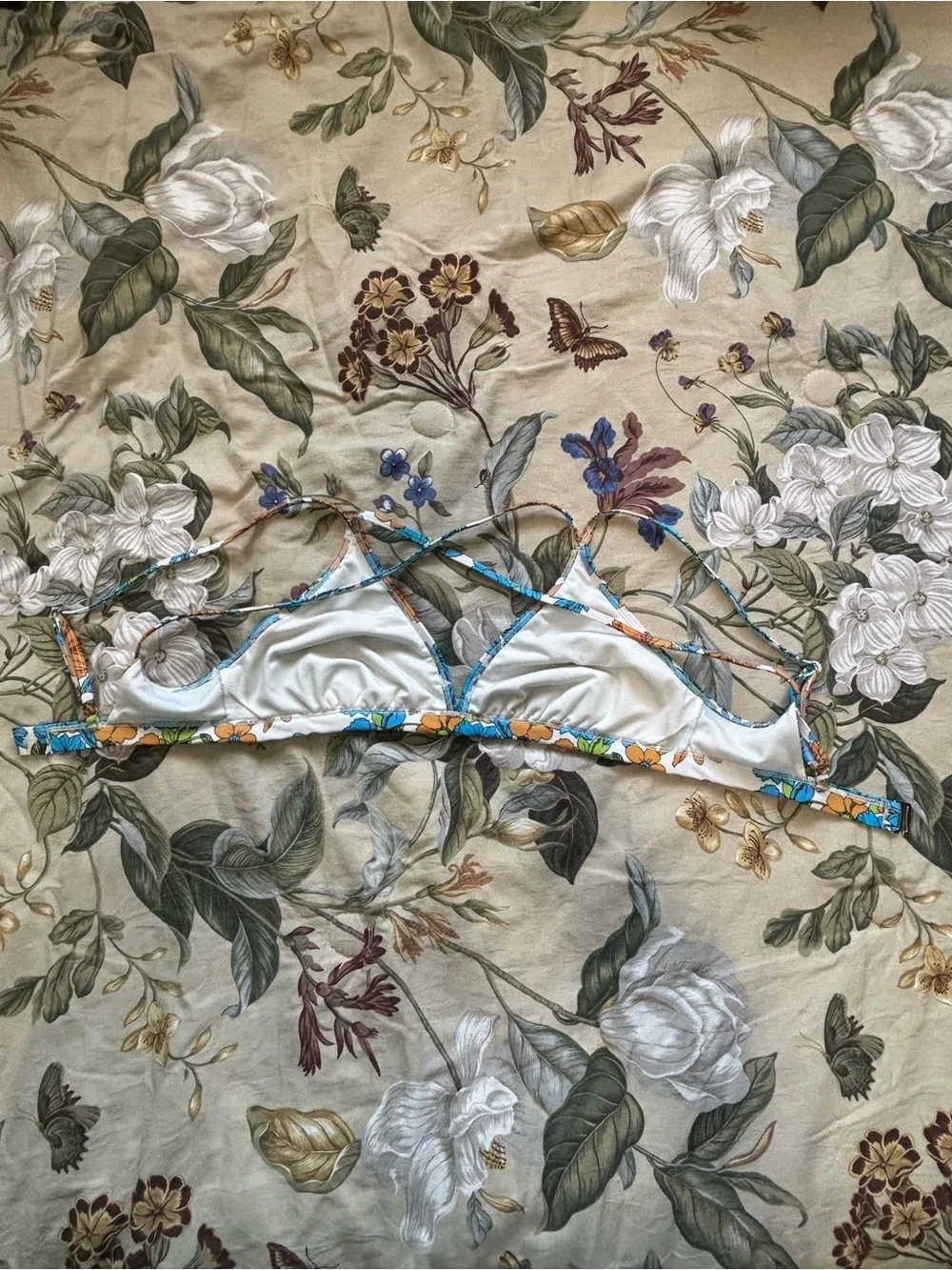Floral Triangle Bikini Top in Blue & Orange